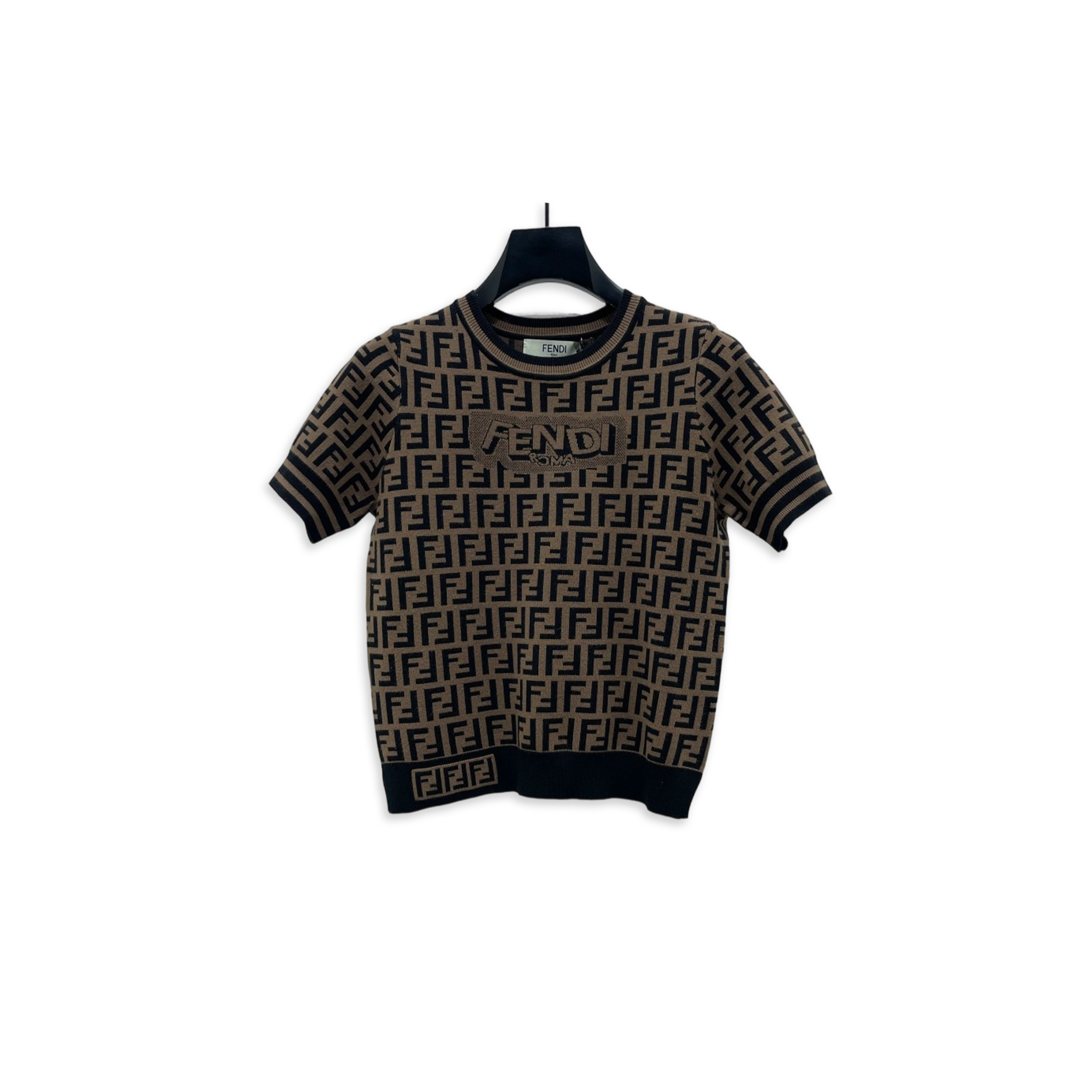 FENDI LETTER JACQUARD KNIT SHORT SLEEVE